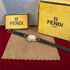 Vintage Fendi Two Tone Gold and Stainless Steel Watch White Enamel Dial